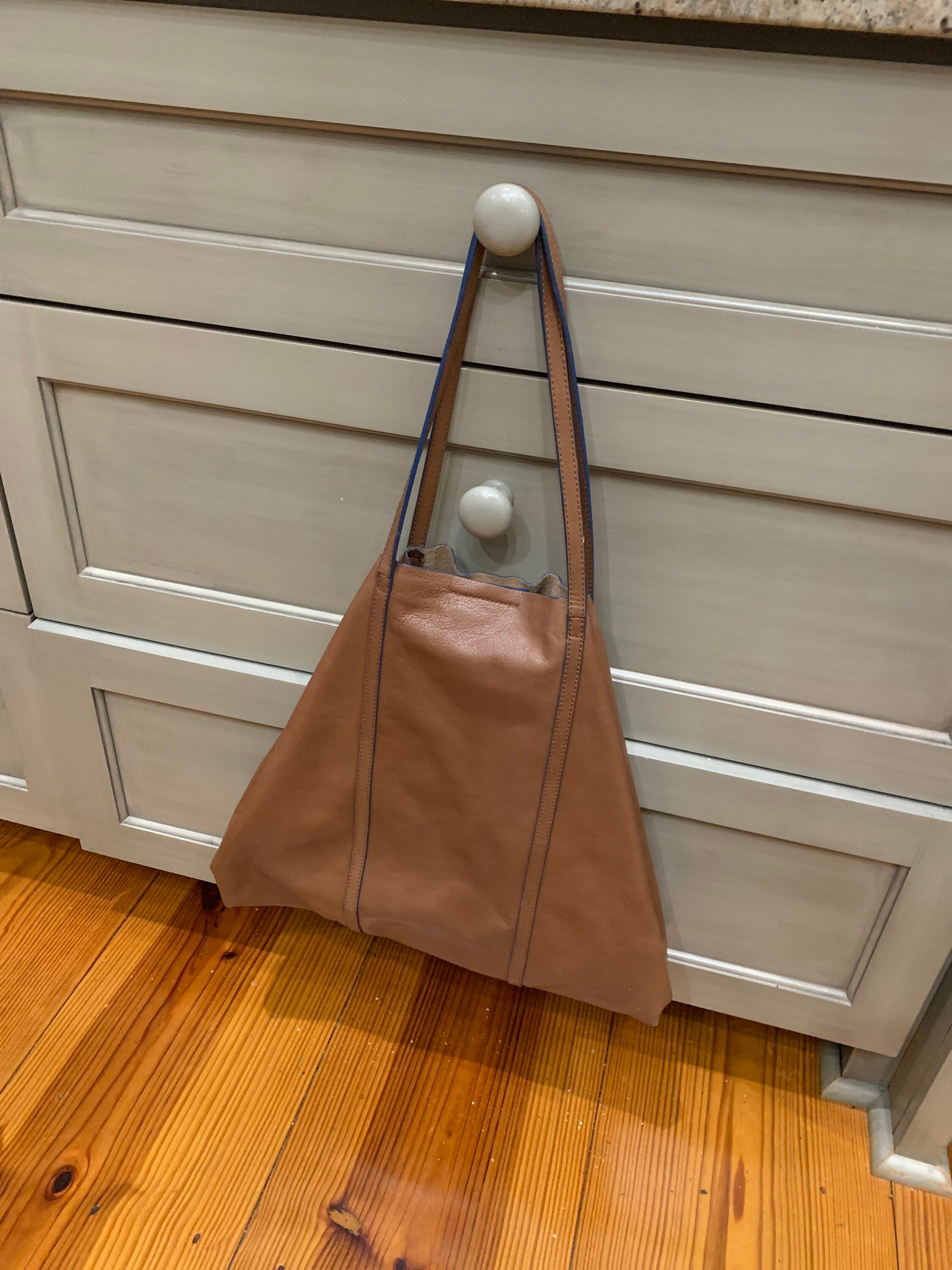 BANANA REPUBLIC Ivory-Cream Woven Cotton Textile & Leather Hobo Handbag