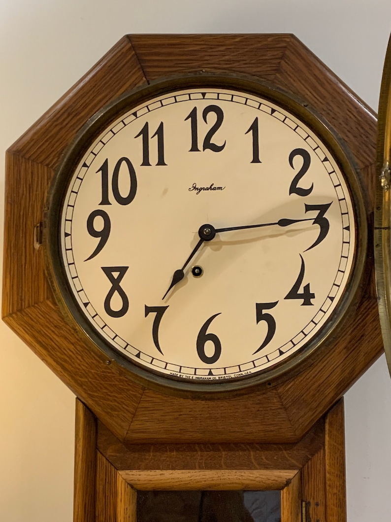RARE Very Old Hexagonal Ingraham Clock TIGER Oak Brass Etsy