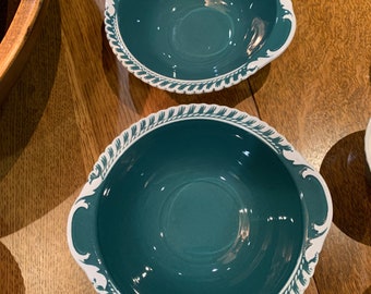 Rare 50s Harkerware Green Corinthian Chesterton w white Vintage Choose ONE Collectible Dish: Bread & Butter; Salad; Lugged Cereal Bowl