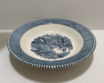 Vintage Currier and Ives Blue Early Winter by Royal 8 1/2” Rim Soup Bowl
