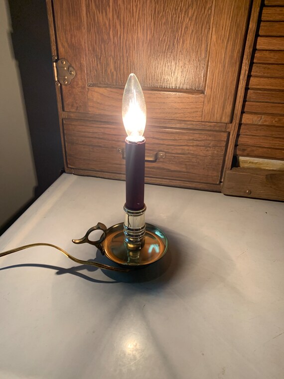 Vintage Brass Candlestick Lamp W/fingerhold Accent Light Etsy