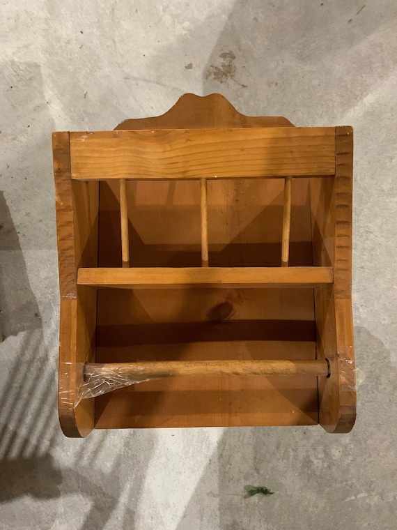 60s WALL RACK Pine WOODEN Handcrafted Solid Dowel Rod Allows to ...