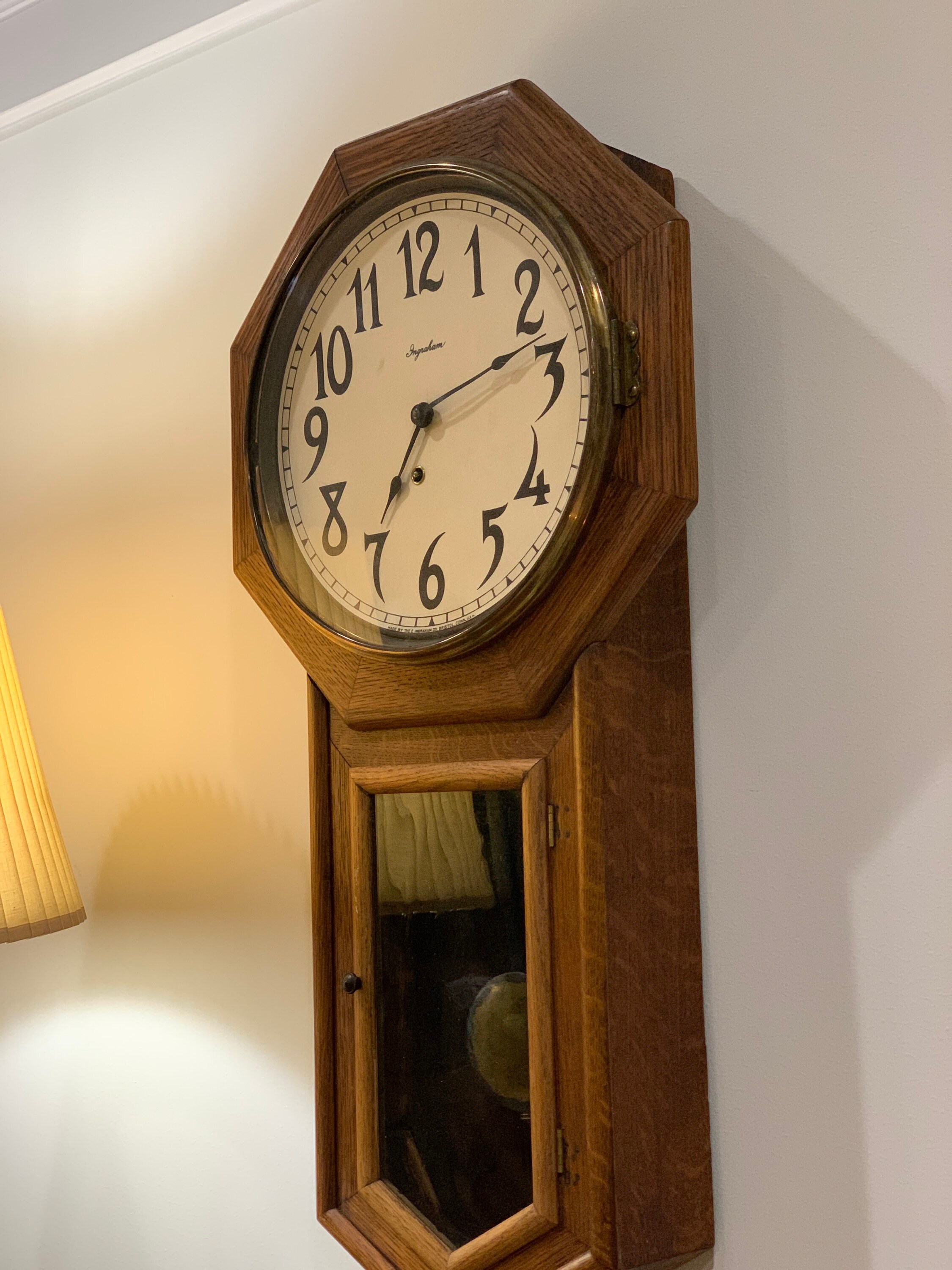 RARE Very Old Hexagonal Ingraham Clock TIGER Oak Brass RARE Very Old Hexagonal Ingraham Clock TIGER Oak Brass