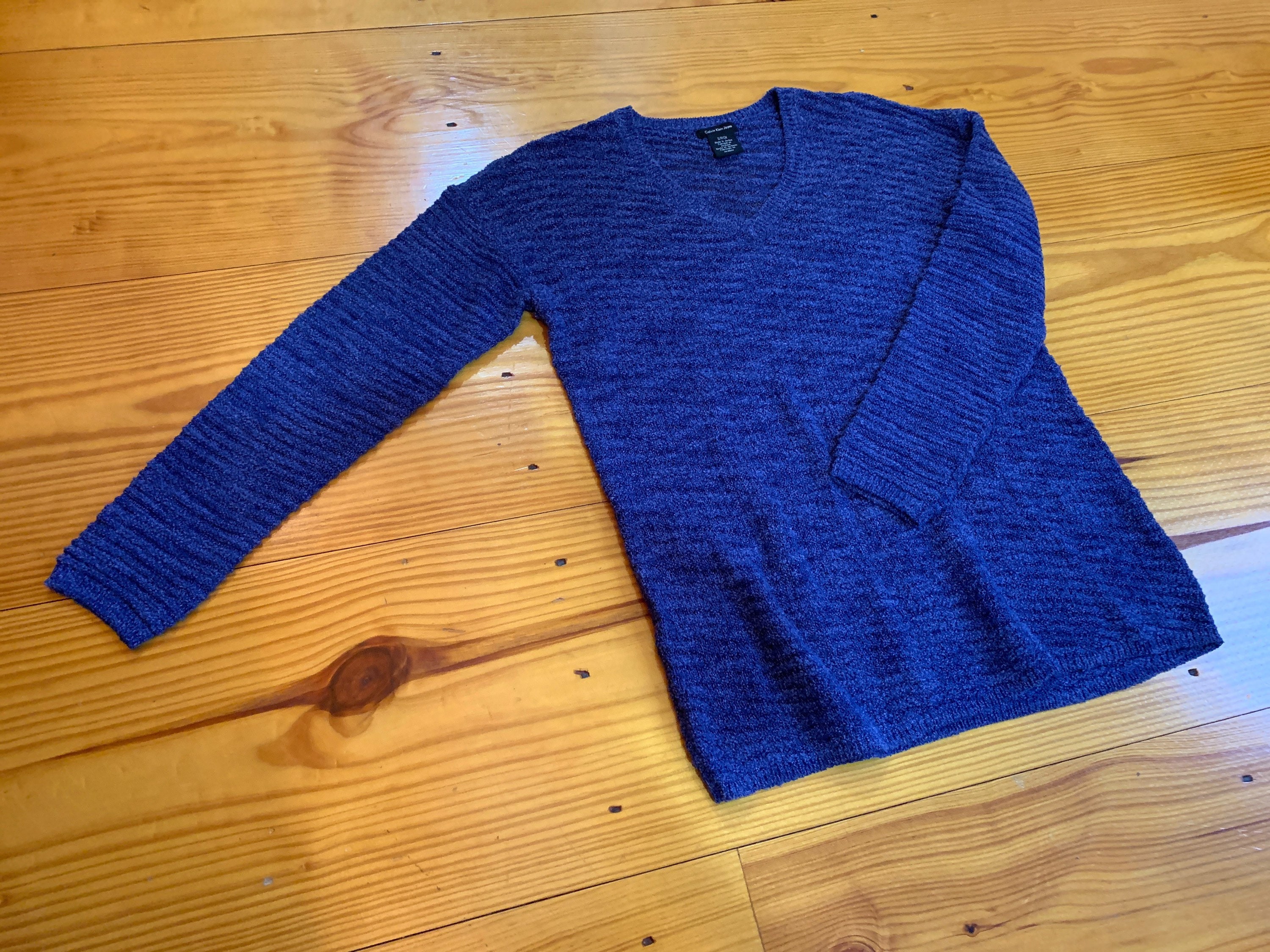ThriftyThinkers 90s Calvin Klein Jeans Very Soft Sweater Long Sleeved V Neck Blue Size S Warm Winter Clothing Appears to Be Unworn