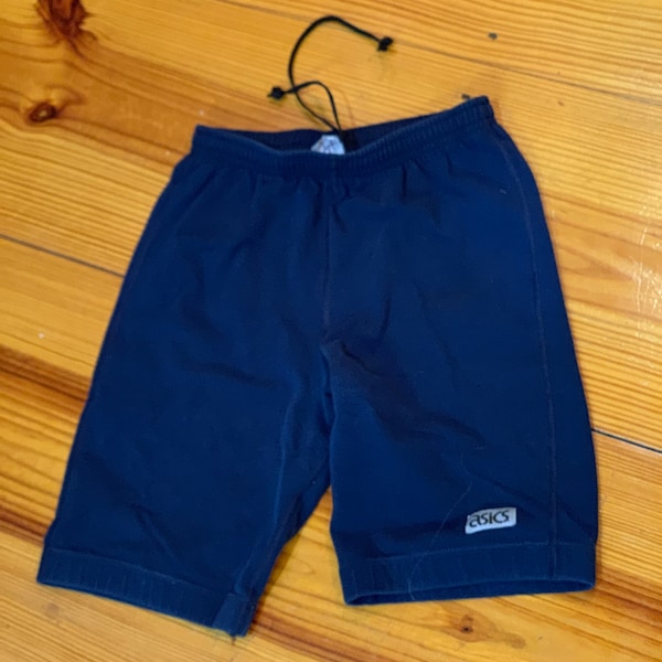 90s ATHLETIC VOLLEYBALL Club SHORTS Asics Tiger Drawstring & Elastic waistband Navy Blue Vintage Sportswear Cotton/Lycra Spandex Size M