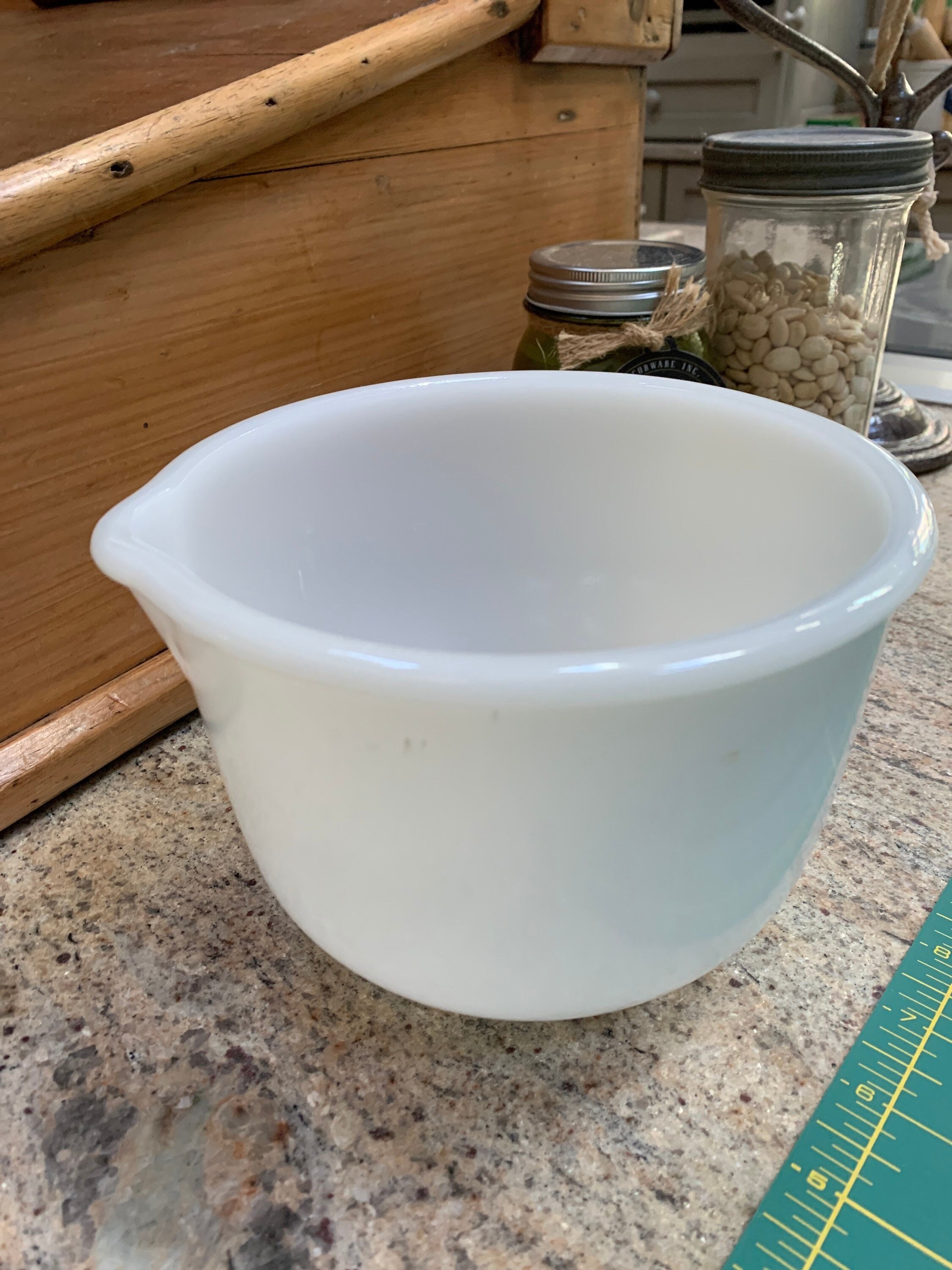 Vintage Glasbake White Mixing Bowl Pour Spout 20CJ Sunbeam 