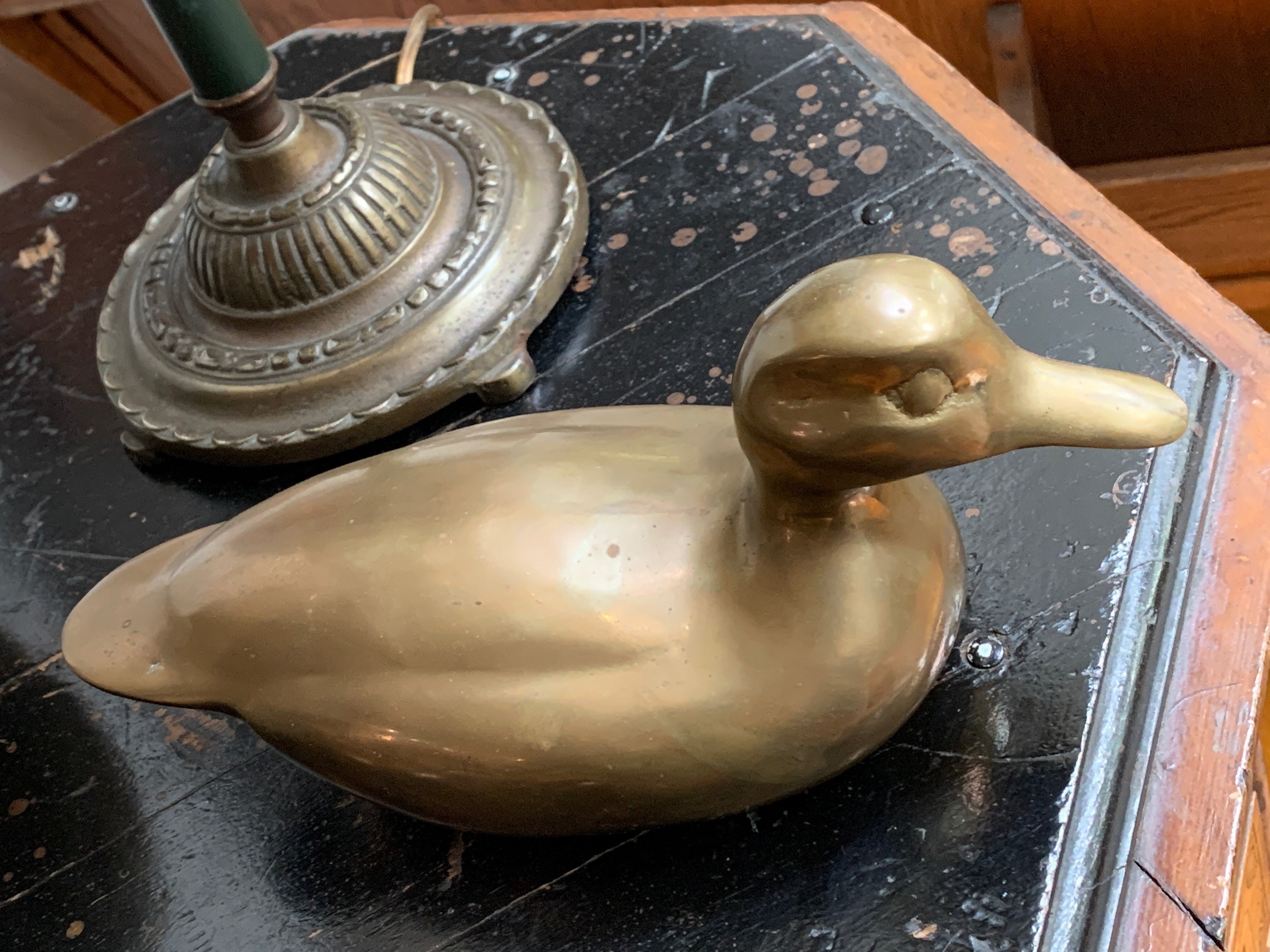 MidCentury DUCK SOLID BRASS Vintage Figurine 10” x 4 1/4” x 4 1/4” marked Andrea by Sudah Made in Taiwan
