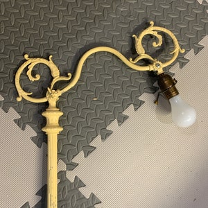 RARE Antique BRIDGE Cast Iron All but Fitting Floor Lamp WORKS Unusual Articulating Floral Pull chain 55”h Adjusts x 17 1/2”w One-of-a-kind