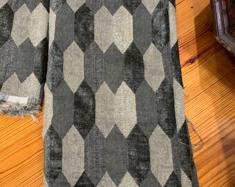 Vintage GRAY UPHOLSTERY FABRIC 5 1/2 yds x 54" Plus More in Three (3) Pieces Geometric Woven Velvety Soft Heavy See Description
