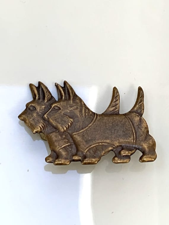 Broche Vintage Chien Terrier Écossais - Bijou Fantaisie Doré - Occasion