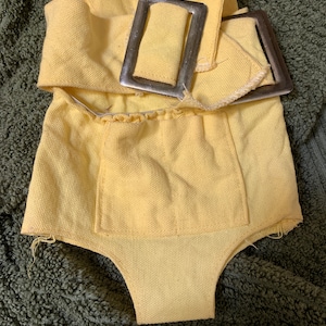 Rare 80S CABBAGE PATCH ORIGINAL Straps CarrIer Yellow Denim w Buckles Pouch w 2 Compart Carry Doll or Stuffed Animal Made in Hong Kong