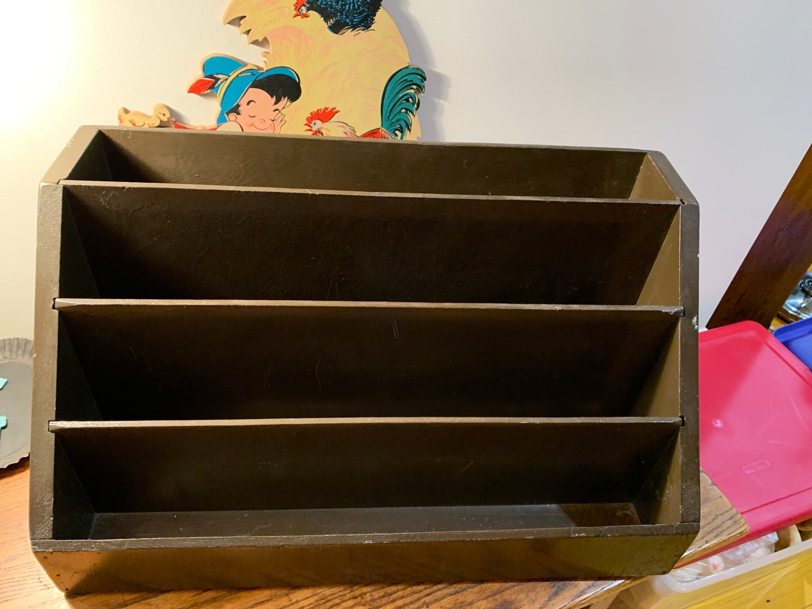 Rare DIVIDED BOX WOODEN Cabinet Storage/display/organize Midcentury 7/8 ...