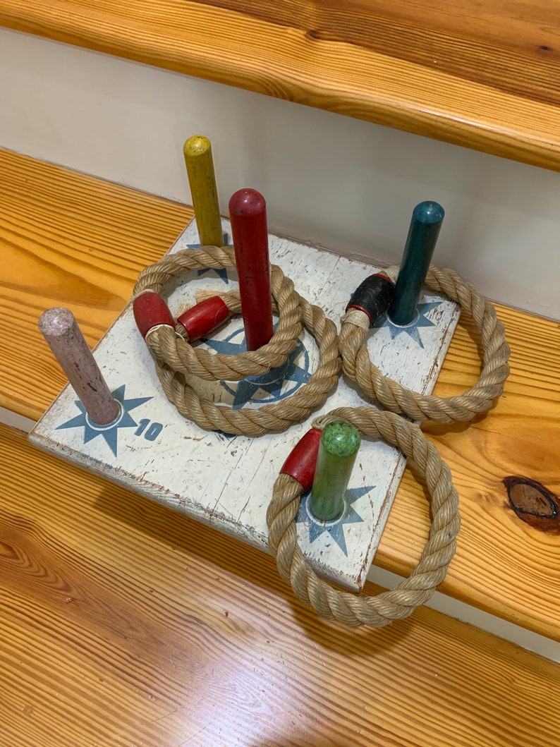 Vintage RING TOSS GAME Quality Solid Wood w Thick Rope Rings Etsy