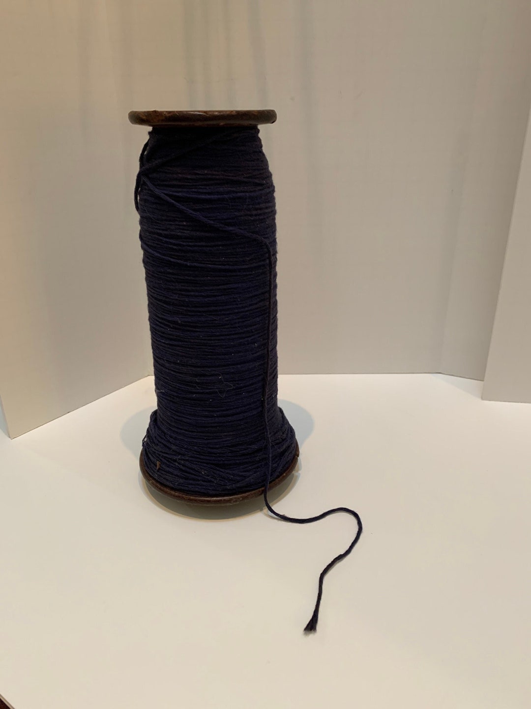 ANTIQUE Large Wooden Spool Factory Industrial Blue Yarn Textile Mill ...