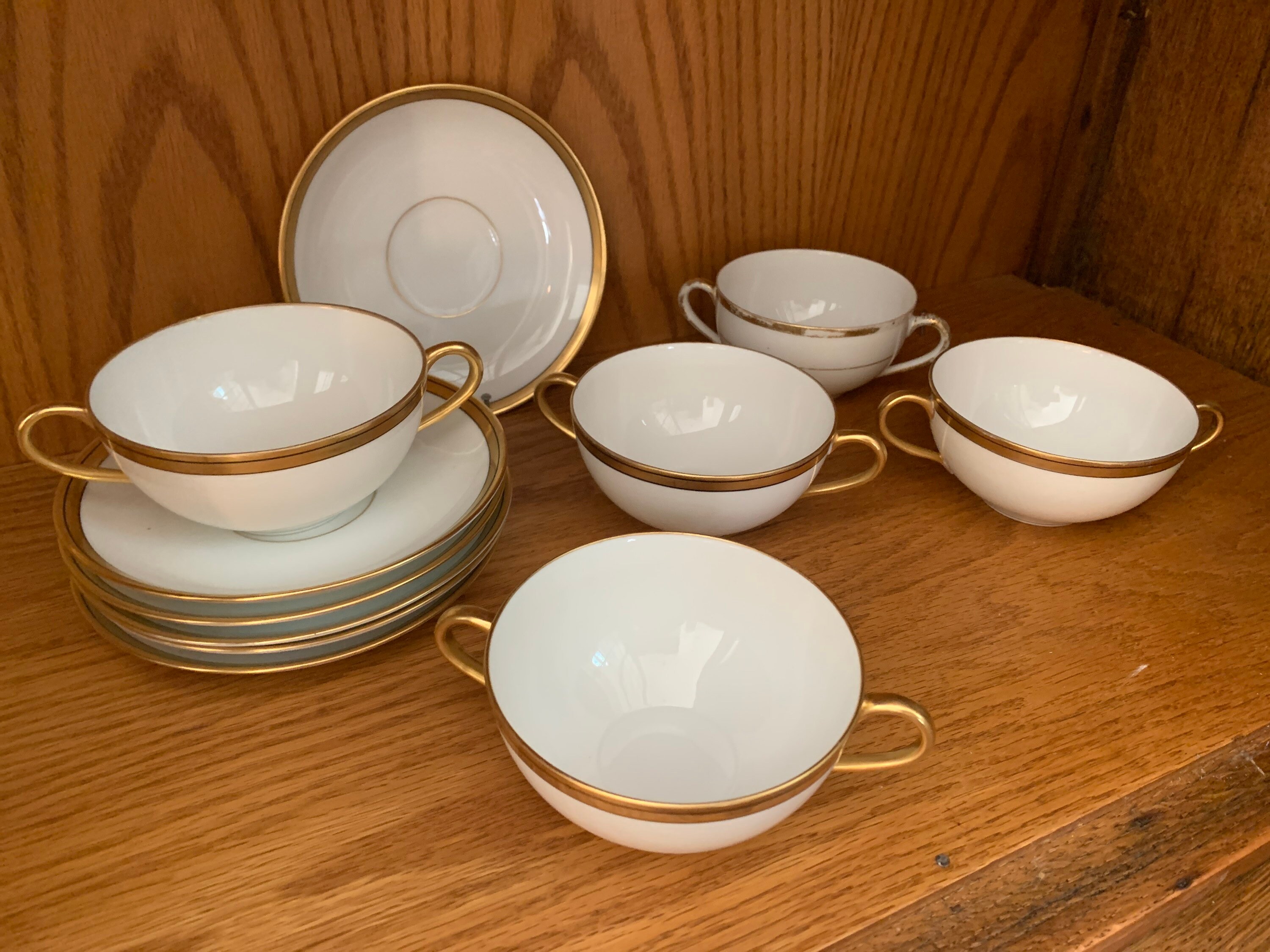 40S RARE SET Field Japan China 6 Saucers 5 Two-handled Tea