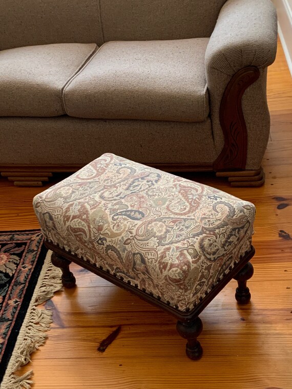 RARE Antique Ottoman Footstool W Secret Storage 23” X 14