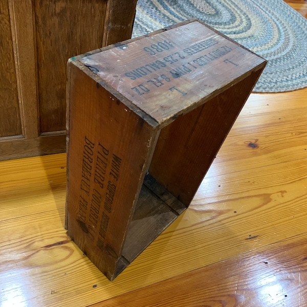 RARE French Wooden Wine Box Beautifully Aged Engraved all sides White Superior Bordeaux & Paris Wine 13”w x 7”h x 21”d