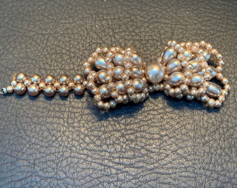RARE Antique Pearl Bow with "Side Tail" 3-Layers Unusual Brooch or pin or adornment of another sort Vintage Very Old