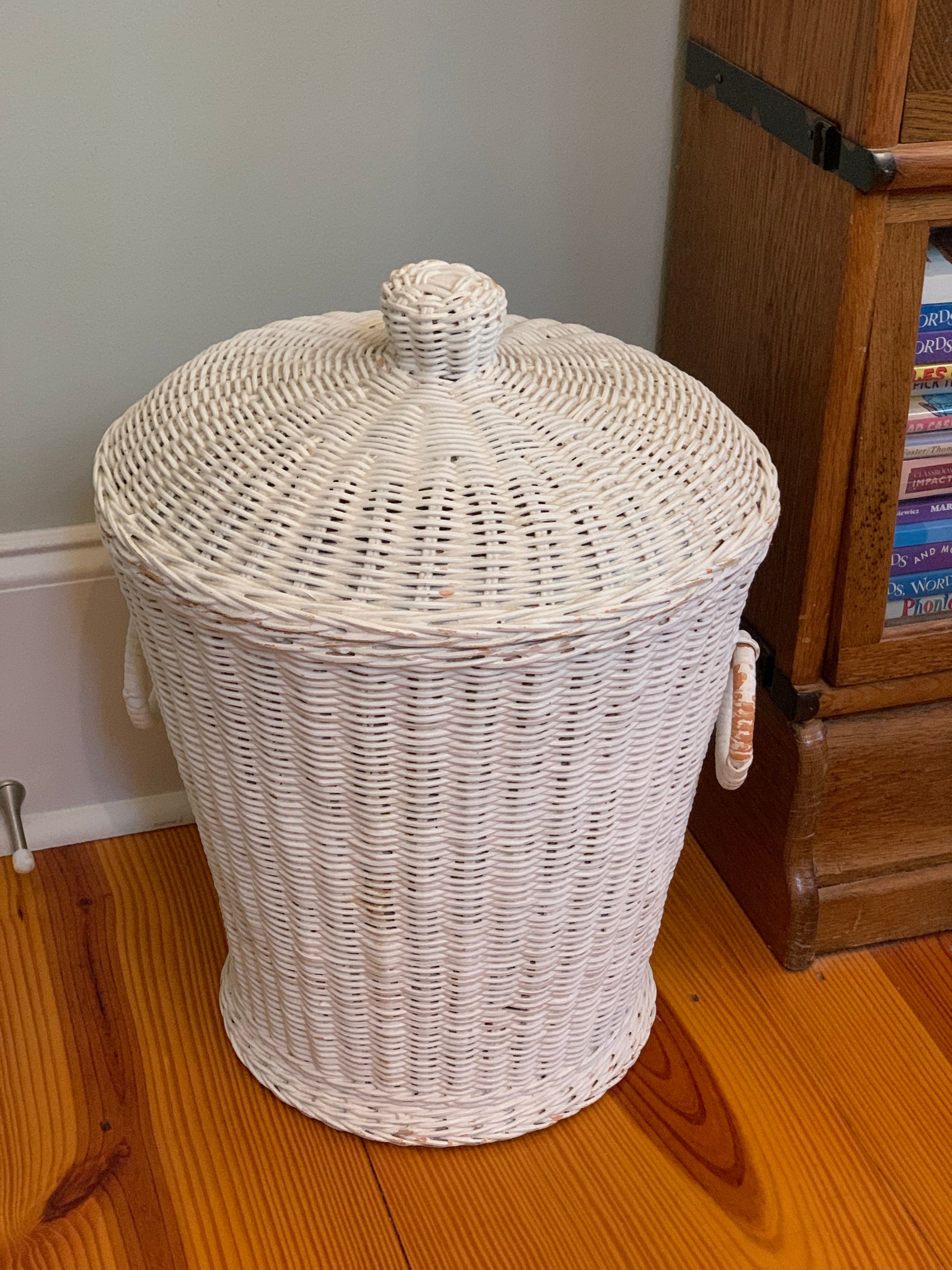 Rare 80s WICKER LIDDED HAMPER Basket Domed Lid W Knob & Lip to Etsy