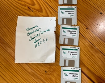 Rare CLICK ART MAC Original Vintage T/Maker Macintosh English Set 5 Disks eps Animals & Nature 3.5" A thru E Computer Software See Photos
