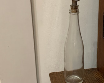 RARE Glass Sprinkling Bottle SAB 12 with Aluminum Top w cork Clothes for ironing 9.5”h x 2.5”w Cola Drink Bottle Style Vintage