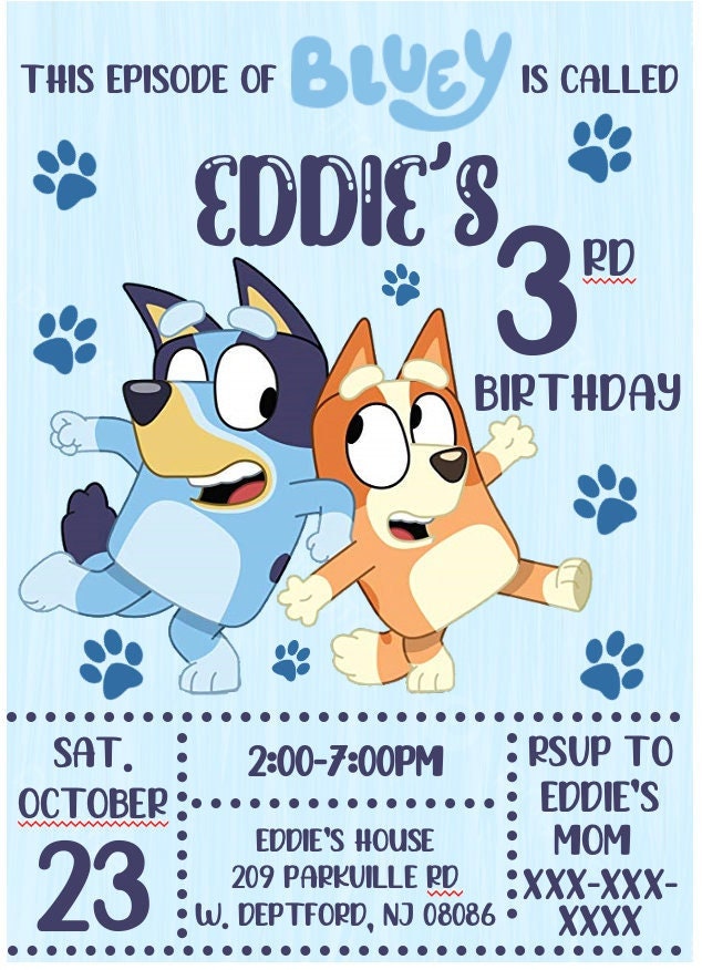 Bluey birthday invitation