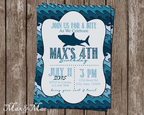 Shark Birthday Invitation Shark Birthday Party Invitation Etsy