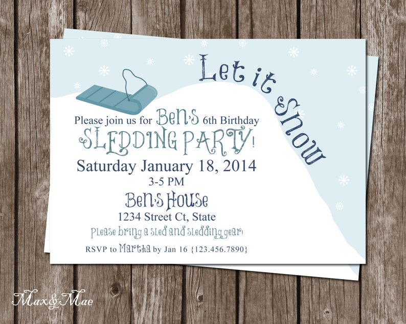 Sledding Birthday Invitation Let It Snow Birthday Party Etsy