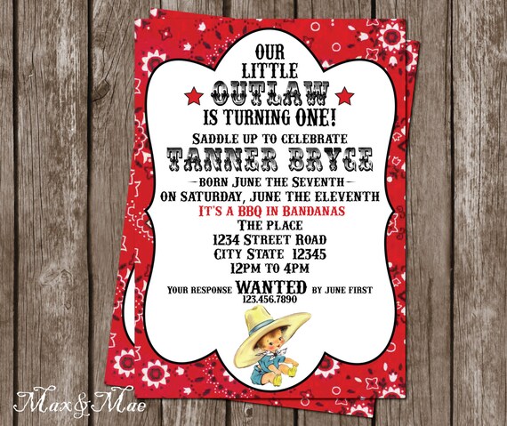 Vintage Cowboy Urodziny Zaproszenie Little Outlaw Urodziny Etsy