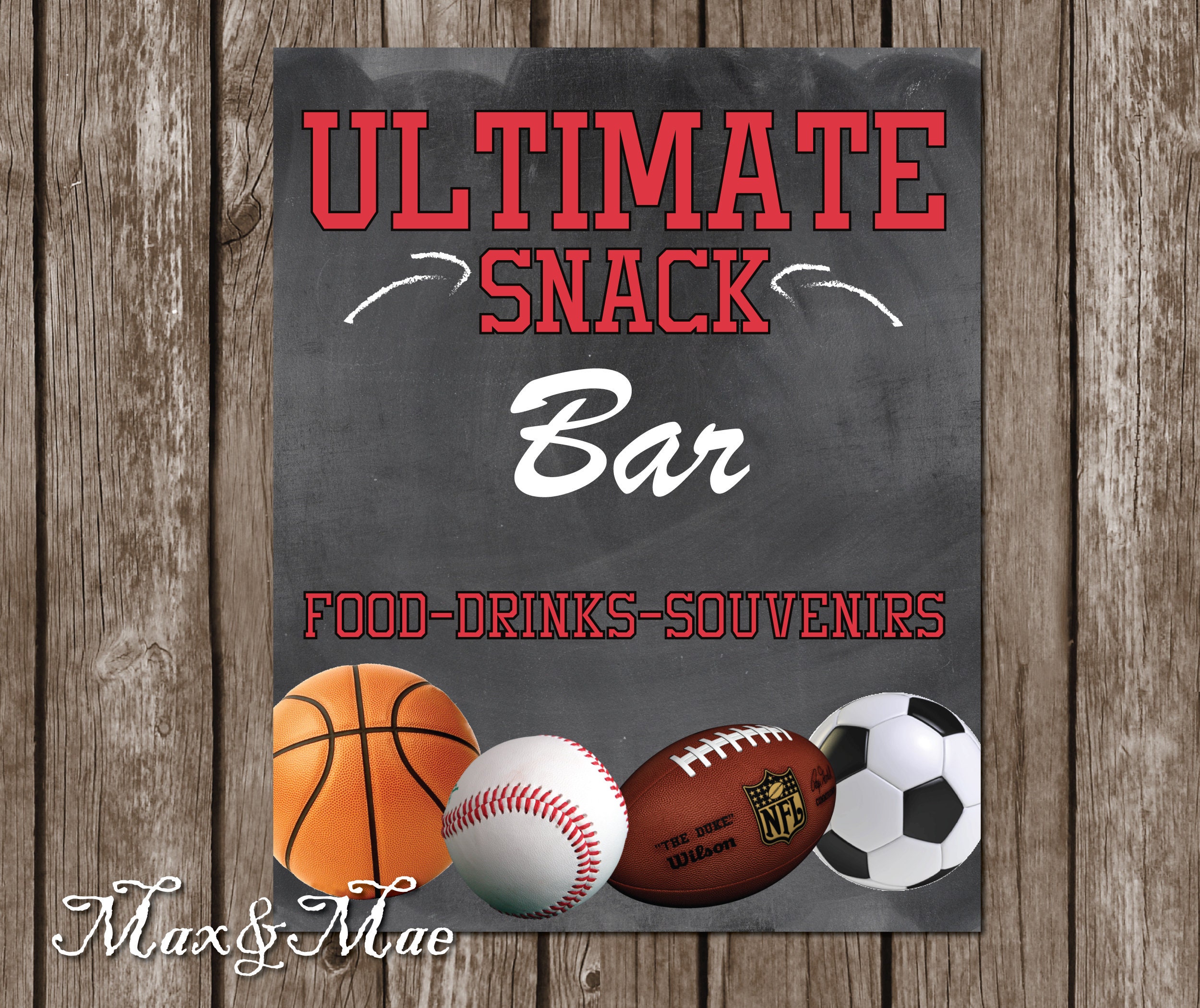 Ultimate Snack Bar Sign All Sports Theme Football Birthday - Etsy