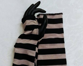 Black/Beige Striped Arm Warmers