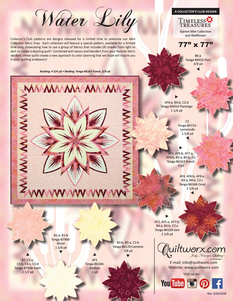 Water Lily Quilt Kit 77x77 for paper piecing pattern by Etsy