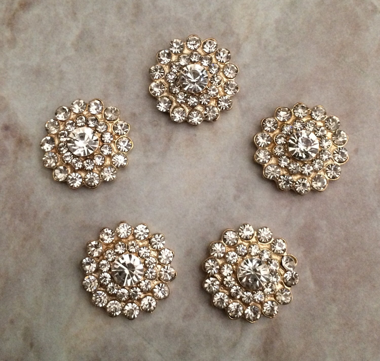 Rhinestone buttons, rhinestone centers, headband supplies, gold butto…