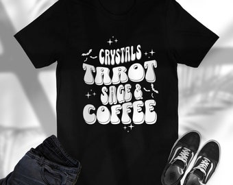Crystals Tarot Sage Coffee T-Shirt - Spooky Season Halloween Crewneck