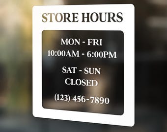 Store Hours Vinyl Decal: Window Door Lettering - No Background