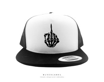 Middle Finger Skeleton Hand Snapback - Halloween Trucker Hat
