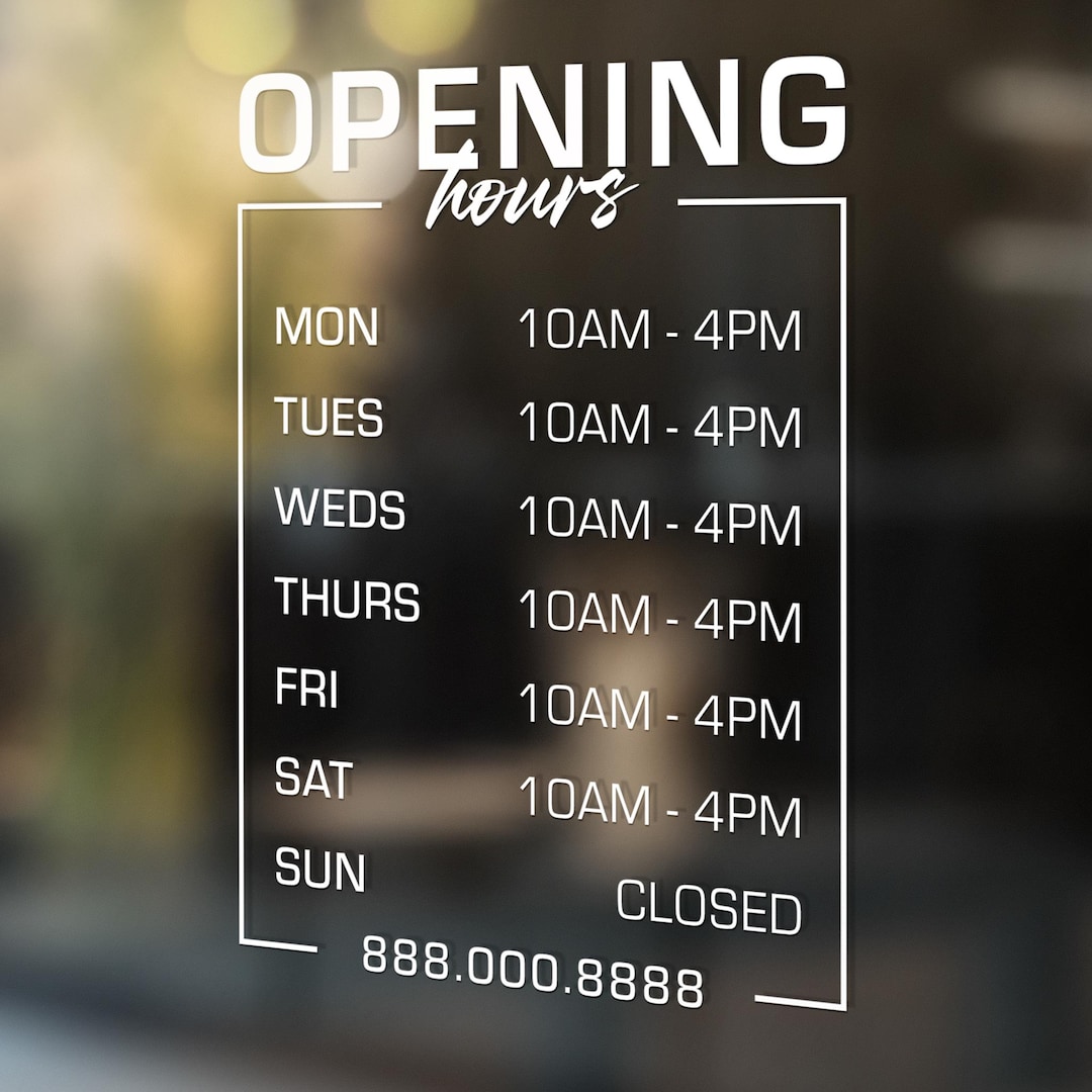 Store Hours Vinyl Decal: Window Door Lettering, No Background - Etsy