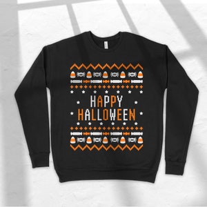 Happy Halloween Crewneck Sweatshirt, Halloween Drop Shoulder Sweater - Ugly Halloween Sweater - Costume - Halloween Crewneck - Unisex Gifts
