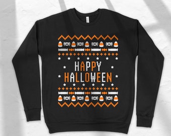 Happy Halloween Crewneck Sweatshirt, Halloween Drop Shoulder Sweater - Ugly Halloween Sweater - Costume - Halloween Crewneck - Unisex Gifts