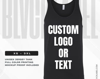 Custom Printing Black Tank Tops – Unisex Top - Custom Logo or Text Printed - Jersey Tanks