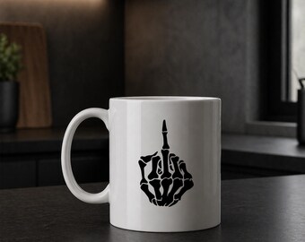 Skeleton Middle Finger Mug | Funny Coffee Cup | Gothic Dark Humor Mug Cup