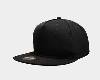 Youth All Black Snapback Hat - Custom Embroidery - 6 Panel Baseball Cap