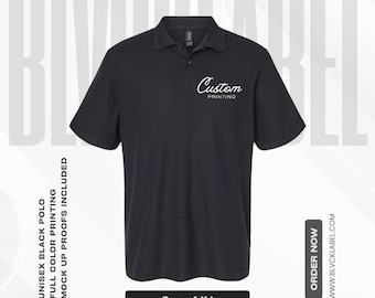 Custom Print Polo Shirt - Printed Uniforms - Black Polo - Custom Text Polo - Unisex - Personalized Polo - Business Casual - Your Logo Here