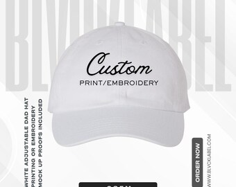 Custom Embroidered White Dad Hat – Personalized Logo, Text (100% Cotton)