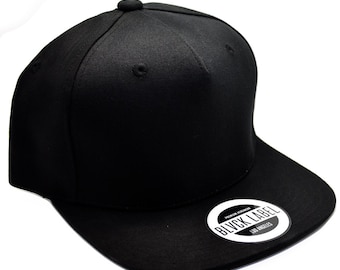BLVCK LABEL Snapbacks - 5 Panel Hat - Custom Embroidery - Plain Black Cap - Your Logo Here - Full color printing - Custom Snapback hats