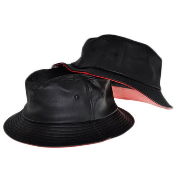 Buy Black Faux Leather Bucket Hat Fisherman's Hat Vintage Hat Rain