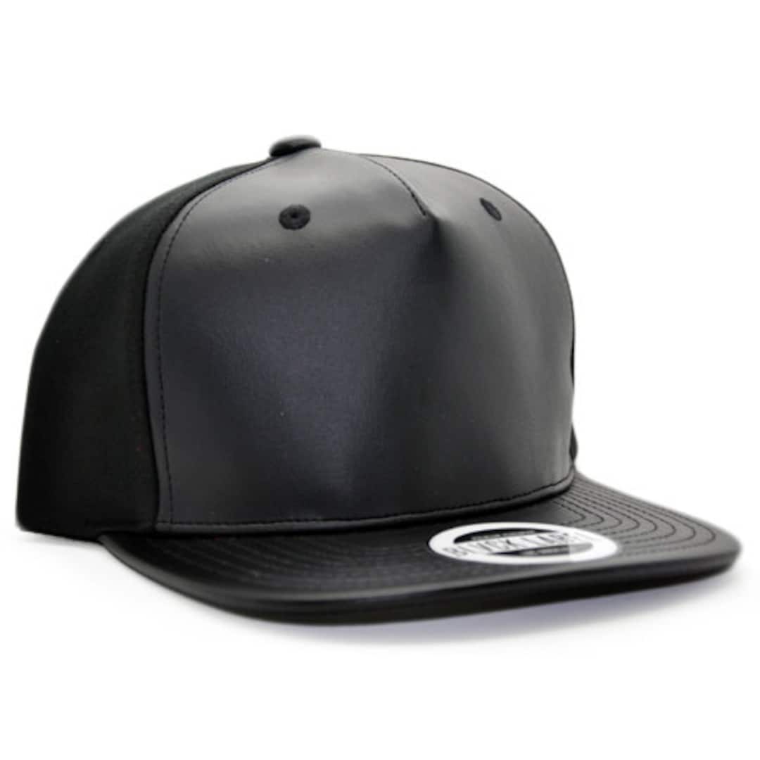 Custom Snapback Hat - Adult Unisex Cap - Faux Black Leather