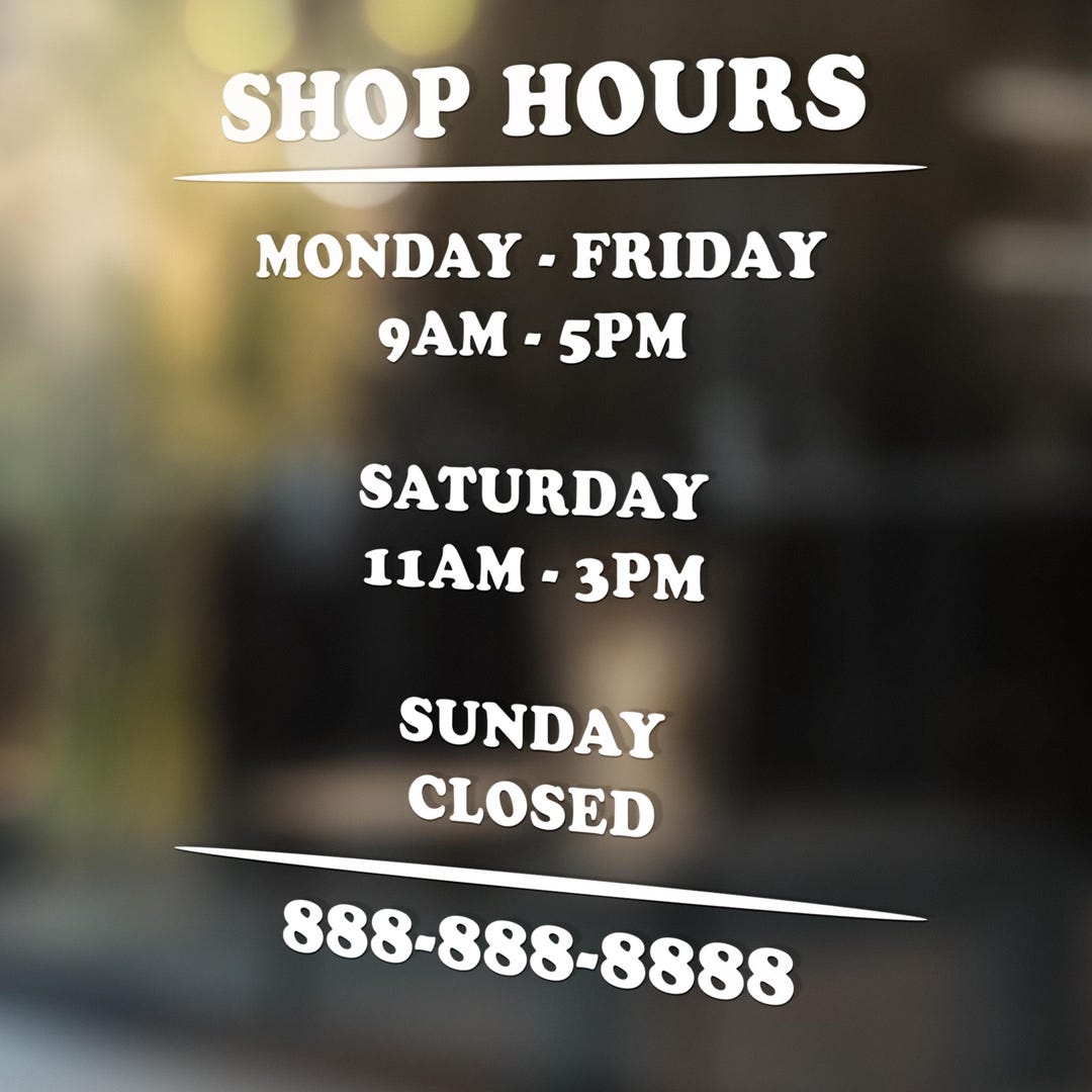 Store Hours Vinyl Decal: Window Door Lettering, Business Sign - Etsy