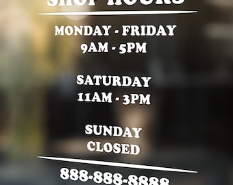 Store Hours Vinyl Decal: Window Door Lettering, Business Sign