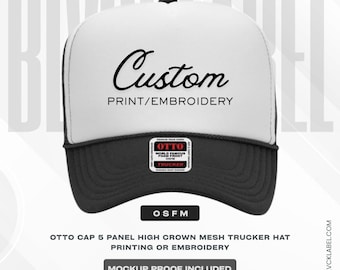 Custom Two-Tone 5 Panel Structured Hat - Personalized Embroidered Logo - Custom Printed Text - OTTO® CAP Mid Profile Baseball Cap